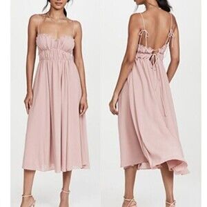 O.P.T Gigi Women Size S Pink Ruffle Chiffon Empire Waist Midi NEW Dress Strappy